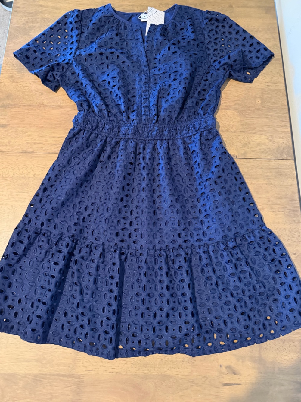 Rumia Navy Blue Eyelet Embroidered Tiered Midi Dress Size M NWT